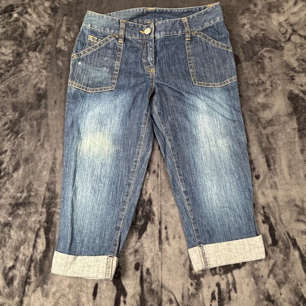 INC Capri Jeans Womens 2 Blue Denim Cuffed Stretch Cropped Pants